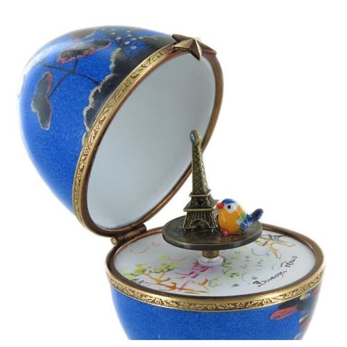 La Vie En Rose - Boîte À Musique En Forme D'oeuf - Oeuf Musical En Porcelaine De Limoges De Style Fabergé Avec Tour Eiffel Animée.