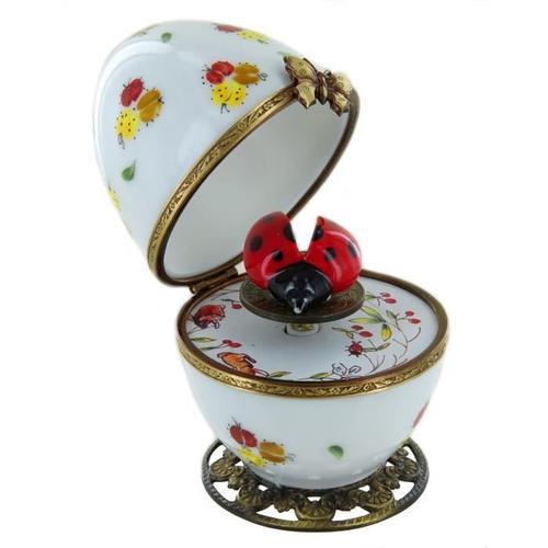 Berceuse De Mozart - Boîte À Musique En Forme D'oeuf - Oeuf Musical En Porcelaine De Limoges De Style Fabergé Avec Coccinelle Animée