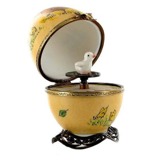 La Valse Des Fleurs - Boîte À Musique En Forme D'oeuf - Oeuf Musical En Porcelaine De Limoges De Style Fabergé Avec Oiseau Animé.