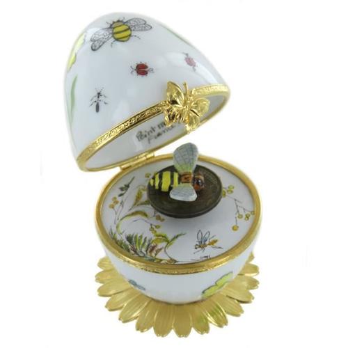 La Valse Des Fleurs - Boîte À Musique En Forme D'oeuf - Oeuf Musical En Porcelaine De Limoges De Style Fabergé Avec Abeille Animée.