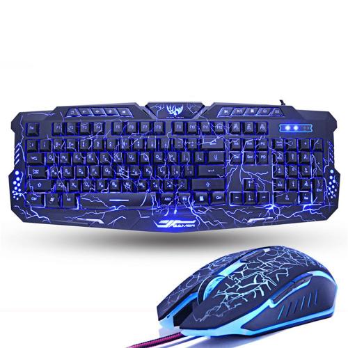 Clavier et Souris de RéTro-éClairé USB Filaire éTanche Bleu Froid Rouge Violet pour PC Portable, RU