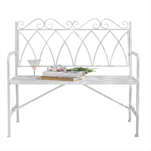 Sobuy Banc De Jardin Extérieur 2 Personnes En Métal Banc Extérieur Pour Balcon, Pelouse, Terrasse, Véranda, Cour, Banc De Chaise Double Résistant Aux Intempéries - Blanc, Ogt45-W