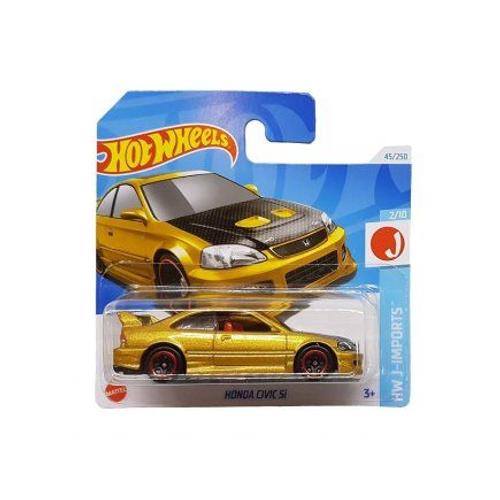 Vehicule Honda Civic Si Hot Wheels Serie 1/64 - Petite Voiture Classique, Or Metallise - A Collectionner - Set Jouet Garcon Et Carte