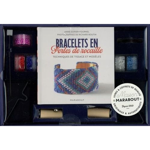 Bracelets En Perles De Rocaille - Techniques De Tissage Et Modèles - Coffret Avec 1 Métier À Tisser, 1 Livre, 5 Boîtes De Perles, 1 Aiguille Et Du Fil