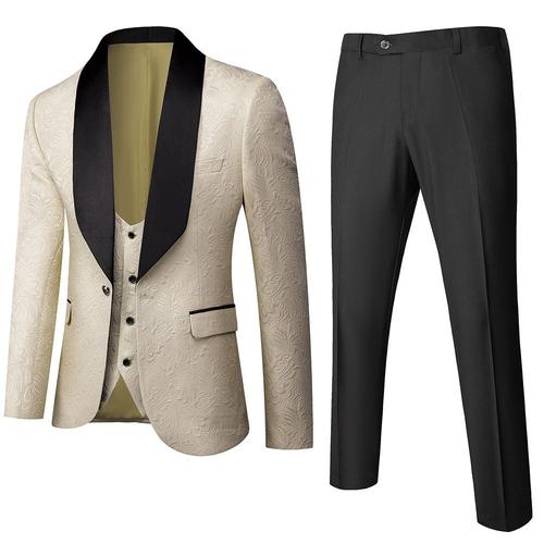 (Veste+Pantalon+Gilet)Costume Homme 3 Pièces Mariage Business Slim Fit Smoking Simple Poitrine À Deux Boutons, Men Suits 3 Piece Pour Fête Confort Blazer Fbc142