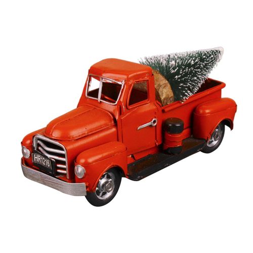 7 Pouces Vintage Camion Rouge Décor De Noël Fabriqué À La Main Modèle De Voiture De Camion En Métal Rouge Pour La Décoration De Noël, Rouge