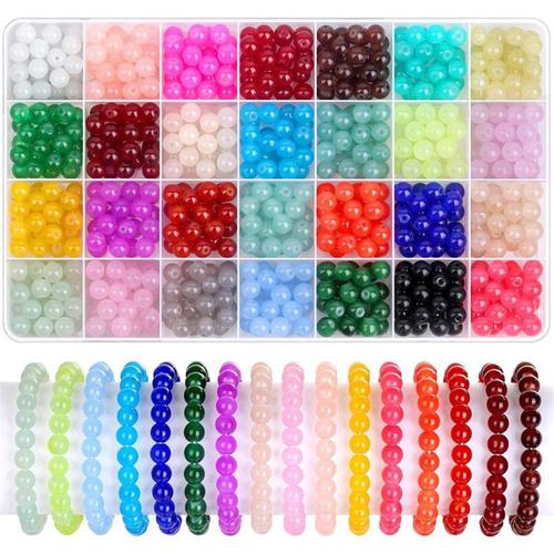 700 Pièces De Perles Verre Pour La Fabrication , 28 Couleurs Bracelet En Cristal 8 Mm Et Kit Artisanales Diy