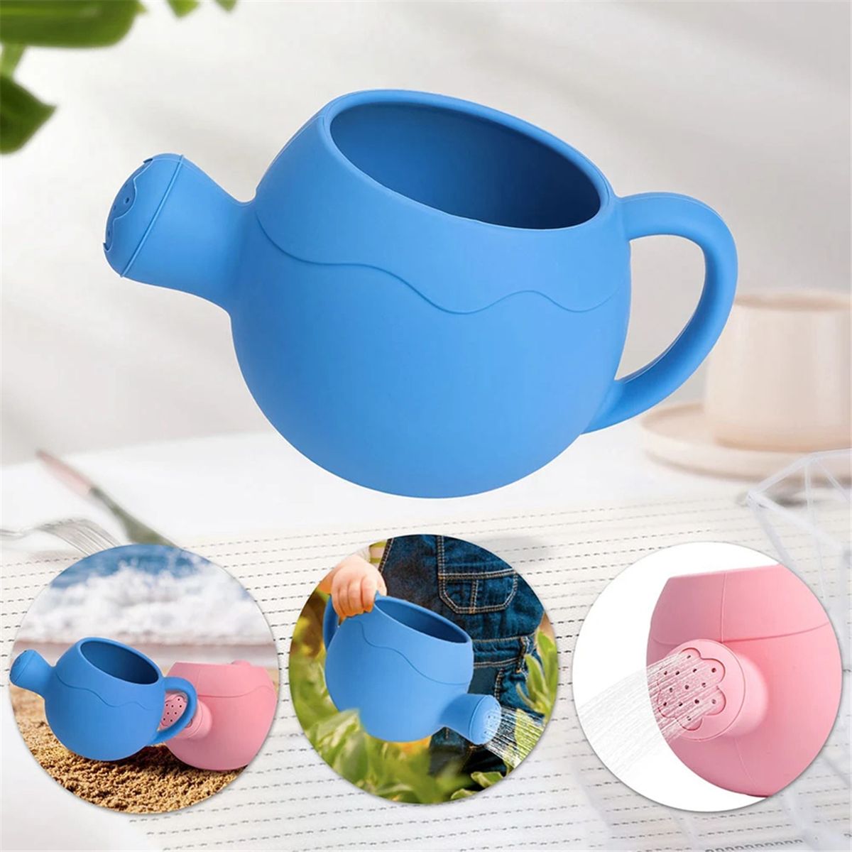 1 Pièces Arroseur Arrosoir Mignon Dessin Animé Jardin Enfants Maison Silicone Fleurs Bouteille Plage Bain Jouet Bleu