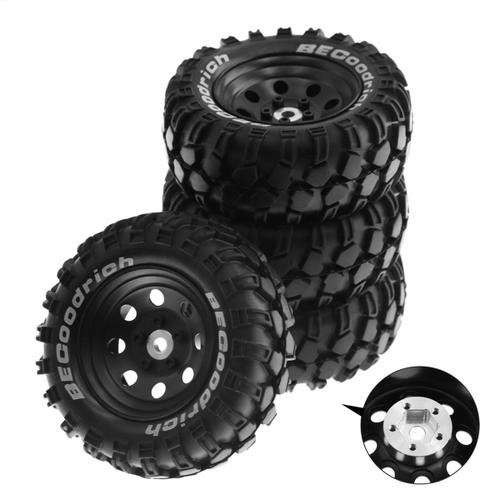 4 Pièces 93 Mm En Métal 1,9 Pouces Jante De Roue Beadlock Ensemble De Pneus En Caoutchouc Pour Voiture Sur 1/10 Rc , Adaptateur 8 Trous 12 Mm, Noir