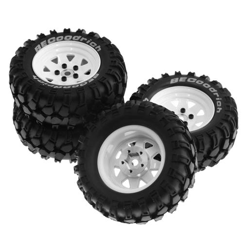 De Pneus En Caoutchouc De Jante De Roue Beadlock En Métal De 93 Mm De 1,9 Pouces Pour Voiture Sur 1/10 Rc , Adaptateur De Trou Triangulaire De 12 Mm, Blanc