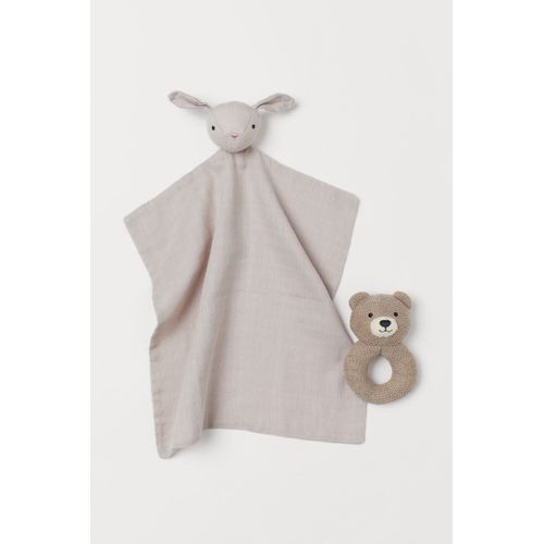 Doudou Lapin Lin Grege H&m Couverture Coton Et Son Hochet Ours Tricot Lot Jouets Bebe Naissance Animaux Comforter Bunny And Rattle Bear Baby