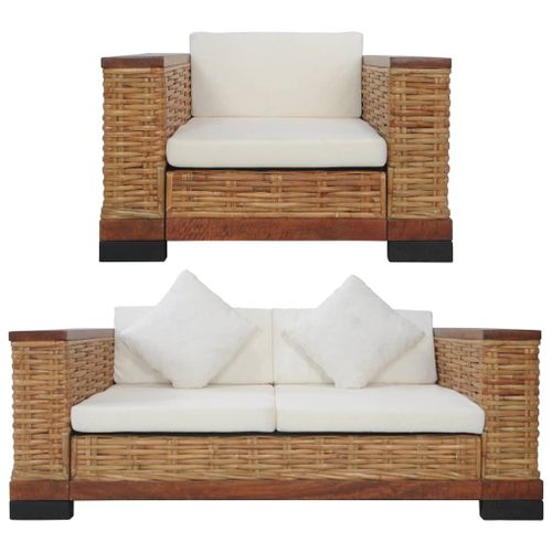Vidaxl Ensemble De Canapés 2 Pcs Avec Coussins Marron Rotin Naturel