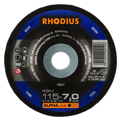 Rhodius 200013 Alphaline I KSM Disque à meuler - 115 x 22,23 x 7mm - Acier