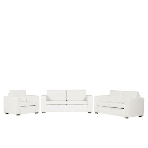 Ensemble De Canapés Et Fauteuil En Cuir Blanc 6 Places Helsinki