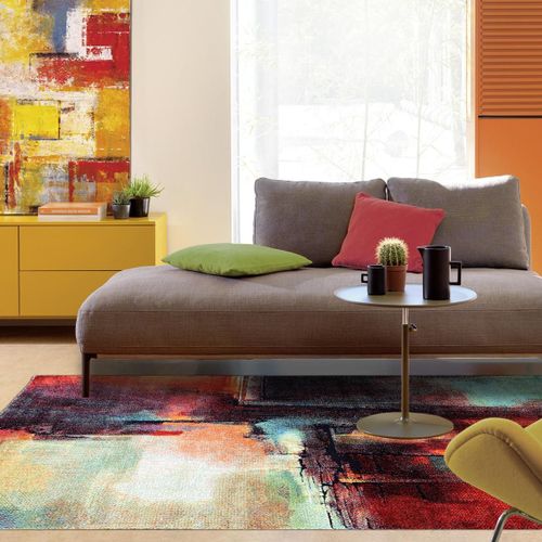 Tapis Chambre 80x150 Tissé Rouge Et Vert Rectangle Motif Abstrait Tabor