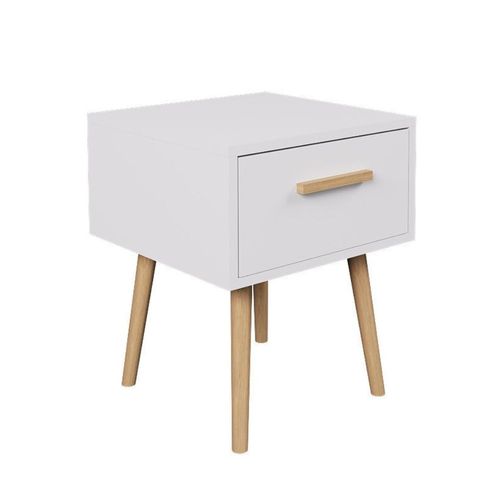 Table De Chevet 1 Tiroir Edwing - 40 X 40 X 50 Cm - Blanc Et Marron - Rangement Pour Chambre À Coucher, Salon