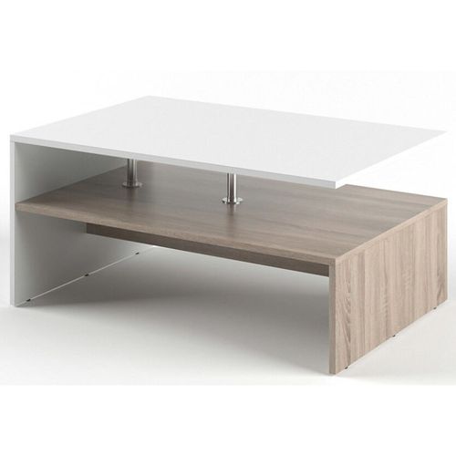 Table Basse Rectangulaire Design Scandinave Isidor - L. 90 X H. 60 Cm - Couleur Bois Et Blanc