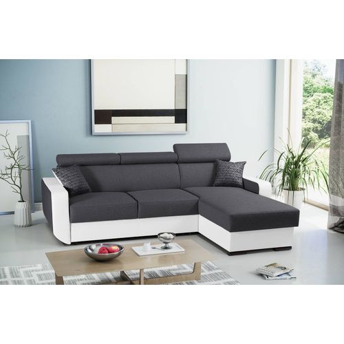 Dustin - Canapé D'angle Réversible - 4 Places - Convertible Avec Coffre - Têtières Réglables Couleur - Blanc / Gris