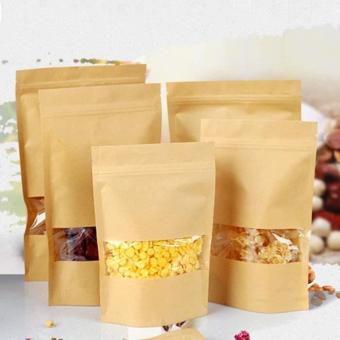 50Pcs 18 30cm Sac de Fermeture Glissi re Sachet Zip Kraft Papier