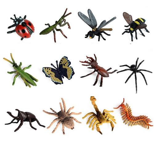 12 Pièces Réalistes Bugs Figures Abeille Araignée Papillon Figurines Projet Scolaire Pour Les Enfants