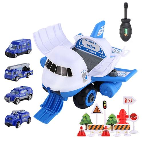 Simulation Inertie Cadeaux Pour Enfants Assembler Avion Jouet Grand Avion De Transport De Stockage Avec Mini Voiture De Camion, Bleu