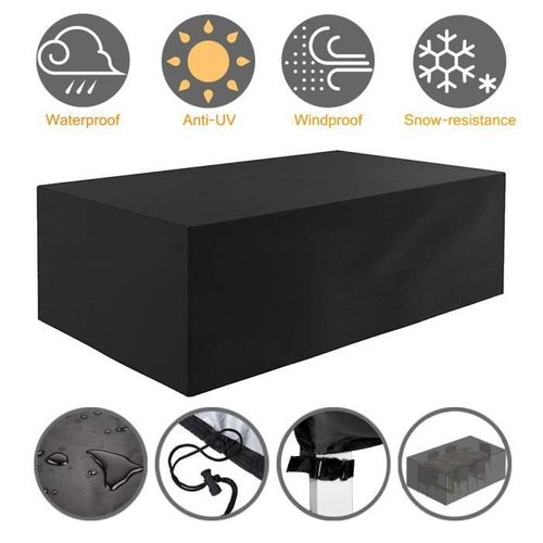 Housse De Protection Étanche Pour Meubles De Jardin Table Banc Extérieurs Bâche Couvercle Noir 126*126*74