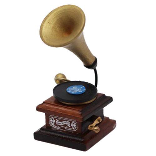 1:12 Maison De Poupée Meubles Miniatures Vintage Phonographe Gramophone Tourne-Disque À L'ancienne Accessoires De Maison De Poupée