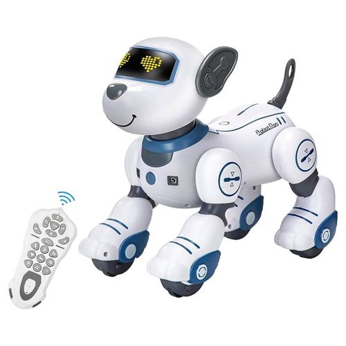 Jouet Pour Chien Robot Télécommandé: Chiot Robot Programmable, Jouet Animal Interactif Intelligent Dansant Et Chantant, Blanc Et Bleu