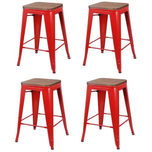 Lot De 4 Tabourets De Bar Vintage Liv - Rouge