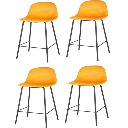 Lot De 4 Tabourets De Bar Design Velours Ima - Jaune