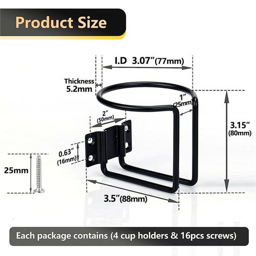 Porte-Gobelet De Bateau 4 Pièces, Porte-Gobelets Universels En Acier Inoxydable, À Anneau Noir, Pour Camion Rv