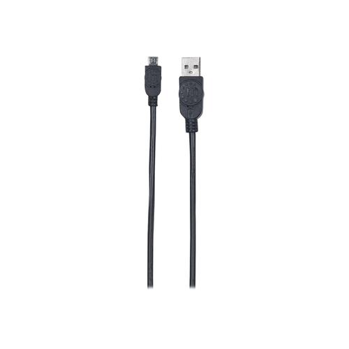 Manhattan USB-A to Micro-USB Cable, 3m, Male to Male, Black, 480 Mbps (USB 2.0), Hi-Speed USB, Lifetime Warranty, Polybag - Câble USB - USB (M) pour Micro-USB de type B (M) - USB 2.0 - 3 m - noir