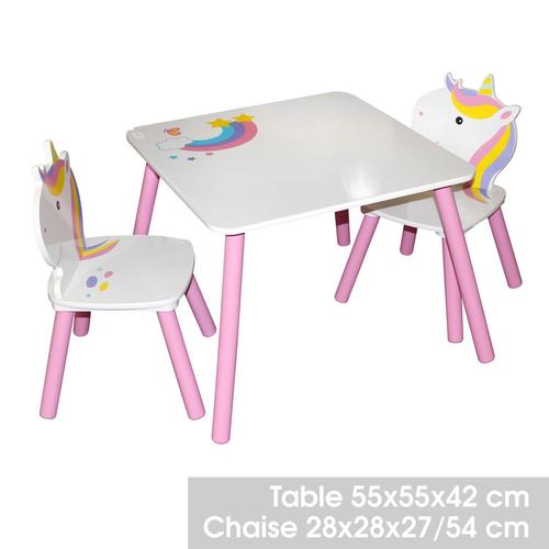 Bureau Avec Chaise Enfant Design Licorne - Blanc Et Rose