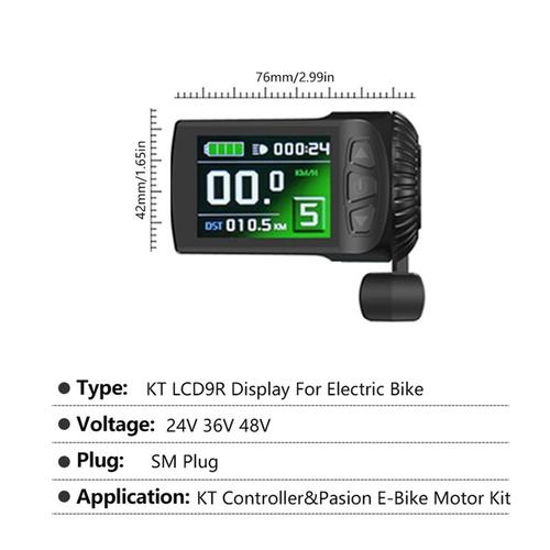 Écran Couleur Ebike Lcd9r Avec Accélérateur Au Pouce Droit 36v 48v Pour Kit De Conversion De Moteur De Moyeu De Vélo Électrique Kt Controller