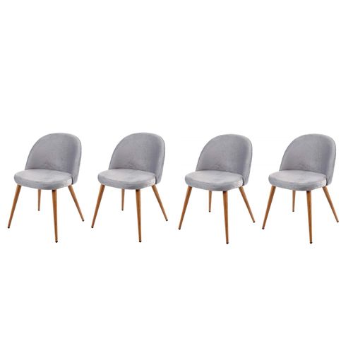 Lot De 4 Chaises De Salle À Manger Tissu Velours Gris Clair En Bois Style Rétro Cds04518