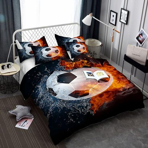 Football Housse De Couette De Marque:1 Housse De Couette + Taies D'oreiller 3d Imprimée Football Thème Parure De Lit -Zs307004