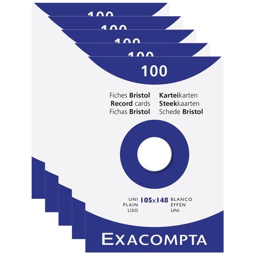 Exacompta Lot De 5 Étuis De 100 Fiches - Bristol Uni Non Perforé 105x148mm - Blanc