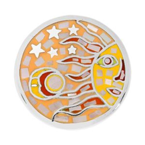 Pendentif Acier Stella Mia Rond Soleil Jaune Orangé Avec Nacre