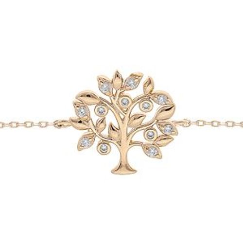 Bracelet Plaqué Or Arbre De Vie 15mm Oxydes Blancs Sertis 16+3cm