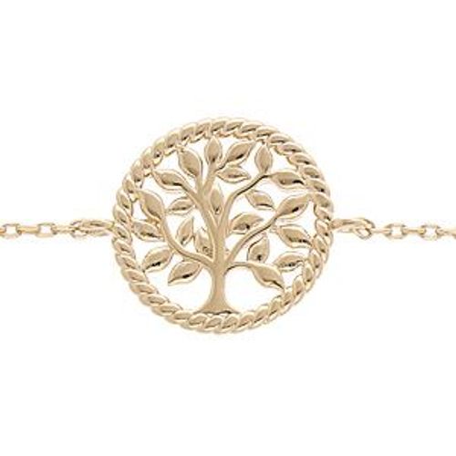 Bracelet Plaqué Or Arbre De Vie 17mm Contour Perlé 16,5+2,5cm