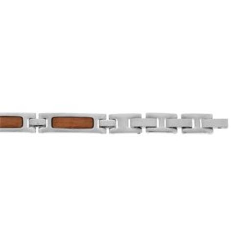 Bracelet Acier Et Aspect Bois 8mm 19.5cm + 2cm Réglable Triple Fermoir