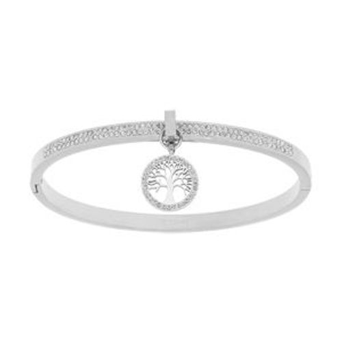 Bracelet Acier Articule Rail Résine Et Oxydes Blancs Avec Pampille Arbre De Vie Oxydes Blancs Diamètre 58mm