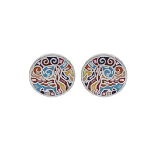 Boucles D'oreilles Tige Acier Stella Mia Ronde Multicouleur Avec Nacre