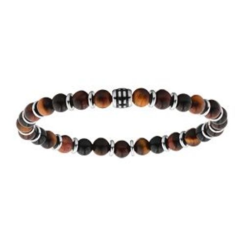 Bracelet Acier Extensible Boules Oeil De Tigre Véritable Diamètre 60mm