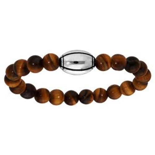 Bracelet Acier Élastique Boules Oeil De Tigre Avec Ballon De Rugby