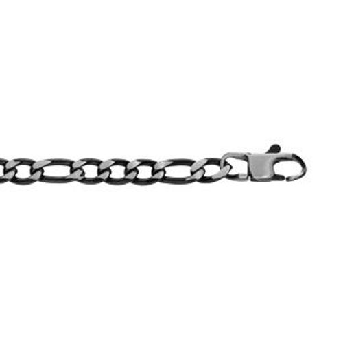 Bracelet Acier 1+3 5mm Pvd Brossé Aspect Patiné Chanfrin Noir 19cm