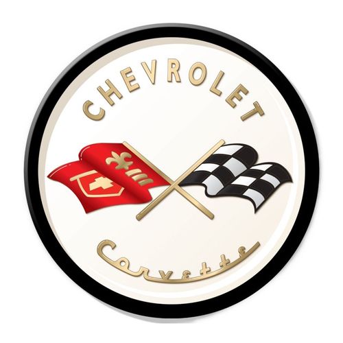 Magnet Rond 7.5 Cm Chevrolet Corvette Blanc Deco Garage Diner