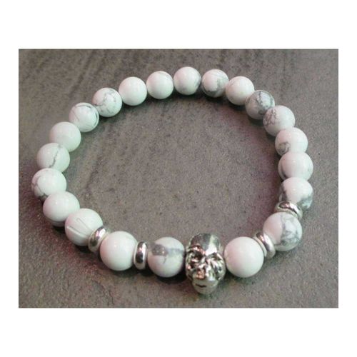 Bracelet Perle Blanche Crane Tete De Mort Rock Roll Homme Femme Ado
