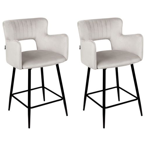 Lot De 2 Chaises De Bar Sanilac Velours Gris Clair