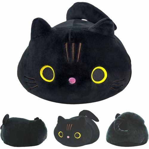 Noir Super Doux Chat Jouet Oreiller, Peluche Chaton En Peluche, Mignon Chubby Peluche Calin Animal Pour Canape Lit Chaise Rebord De Fenetre, Articles De Decoration Menager,35 Cm Goodnice